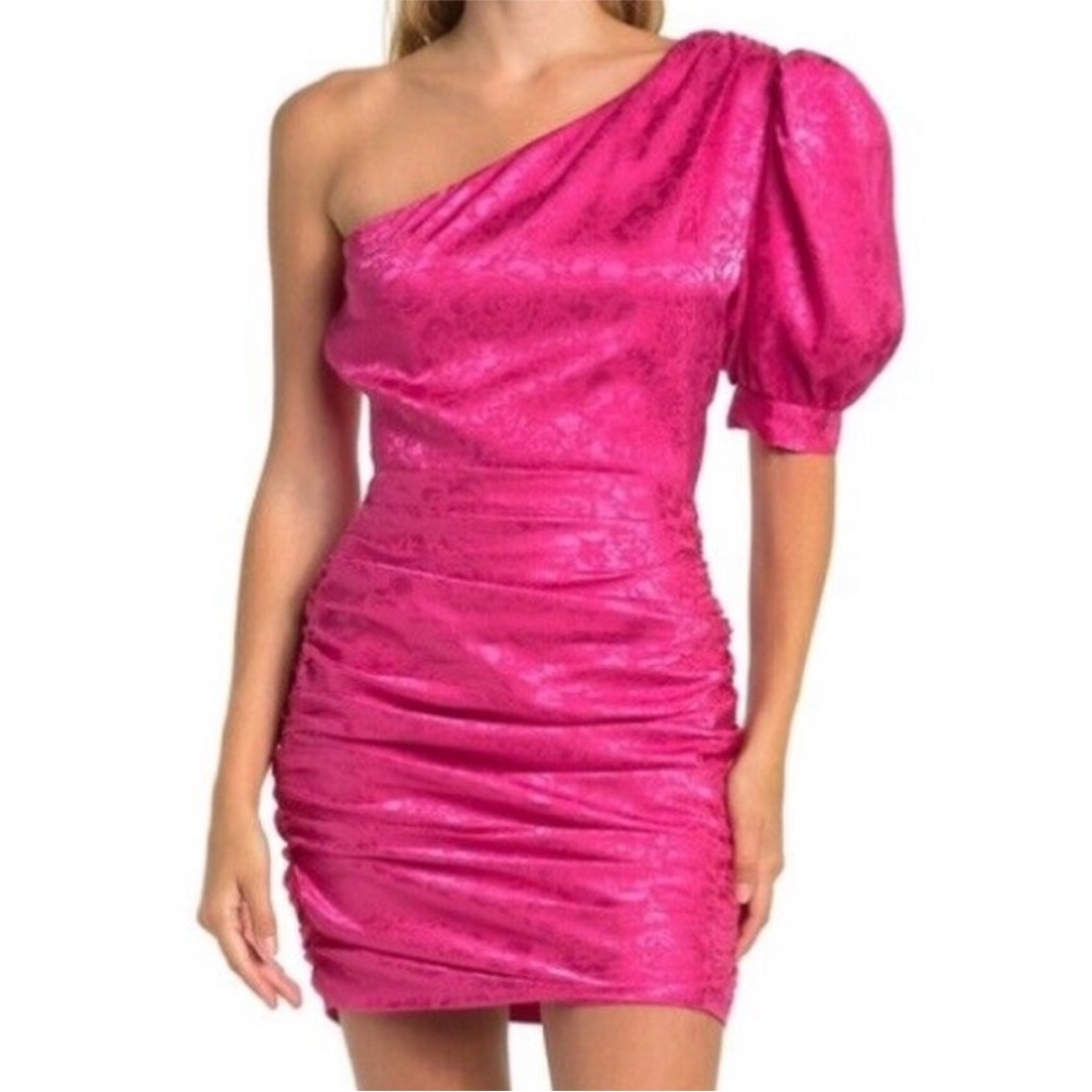 Ronny Kobo Nadia Ruched One Shoulder Hot Pink Dress M